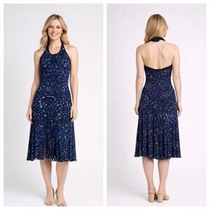 B44 Fuzzi Halter Midi Dress S Y2K Resortcore Stretch‎ Cocktail Summer Wedding